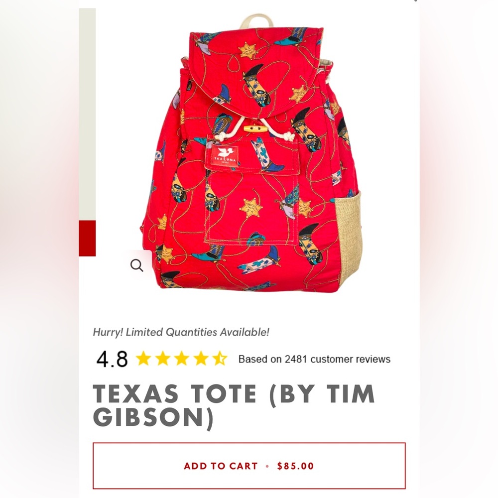 Taaluma Tote Texas NWT canvas backpack